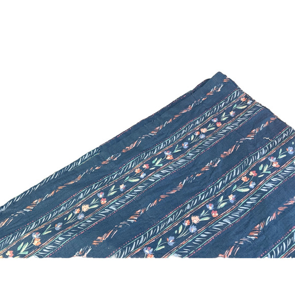 2 Vintage Custom Made Curtains Panels Extra Wide Blue Petit Floral Stripe 91Long - Picture 2 of 7